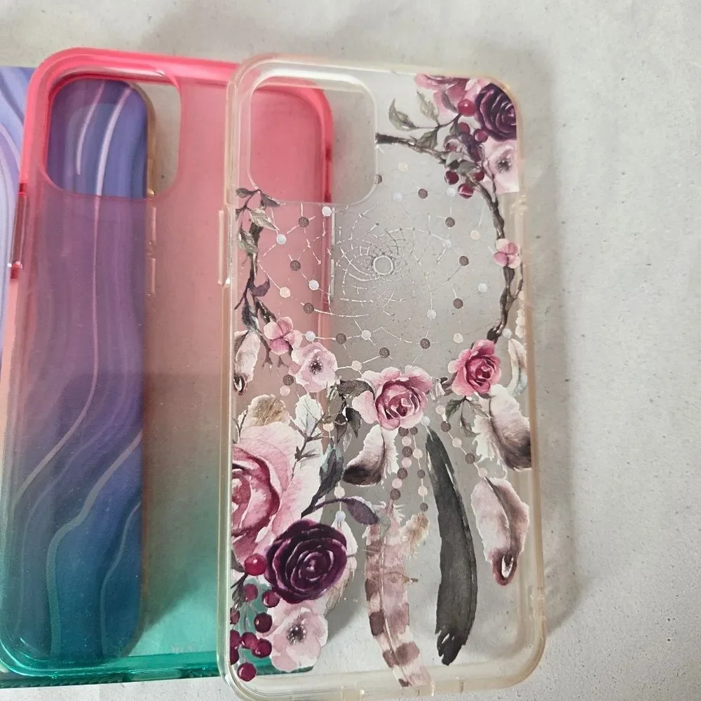 Lot Of 7 Iphone 12 Cases Bundle Bulk Colorful Variety Art Snowman Butterfly Moon